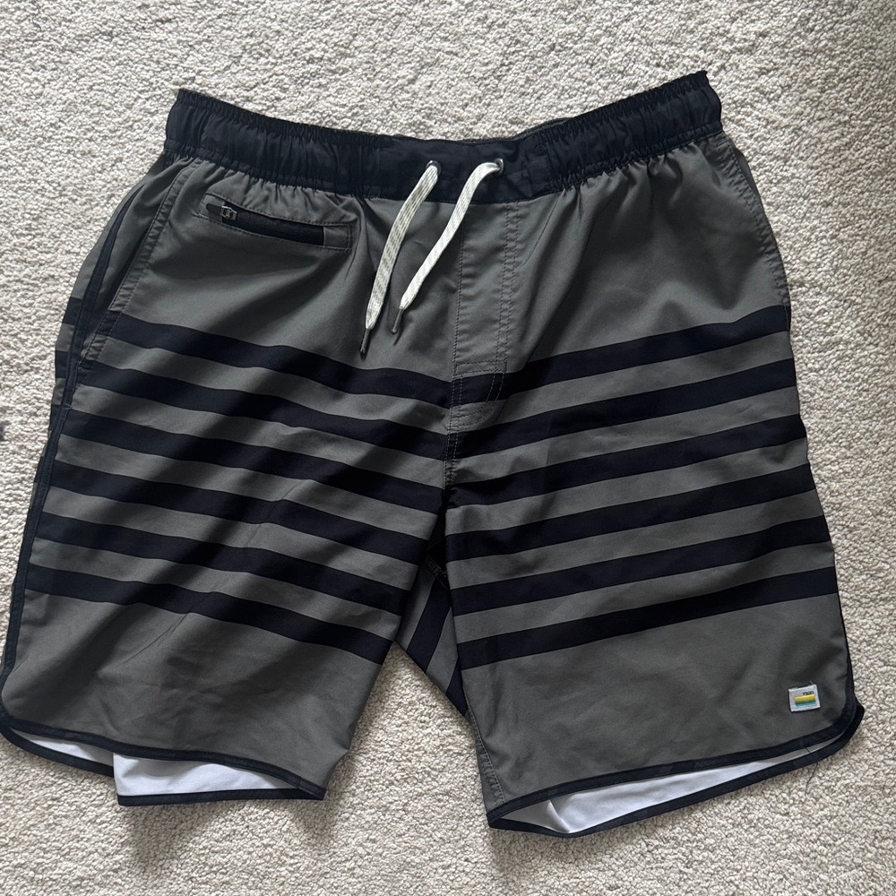 Vuori Men's Charcoal and Black Striped Board Shorts